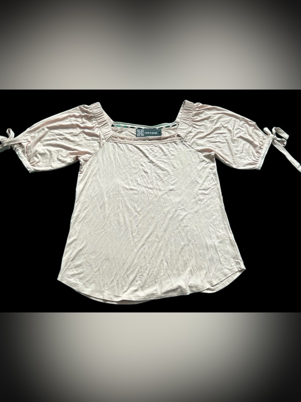 NWT Cable & Gauge Soft Pink Peasant Blouse Square Neck Crochet Trim L